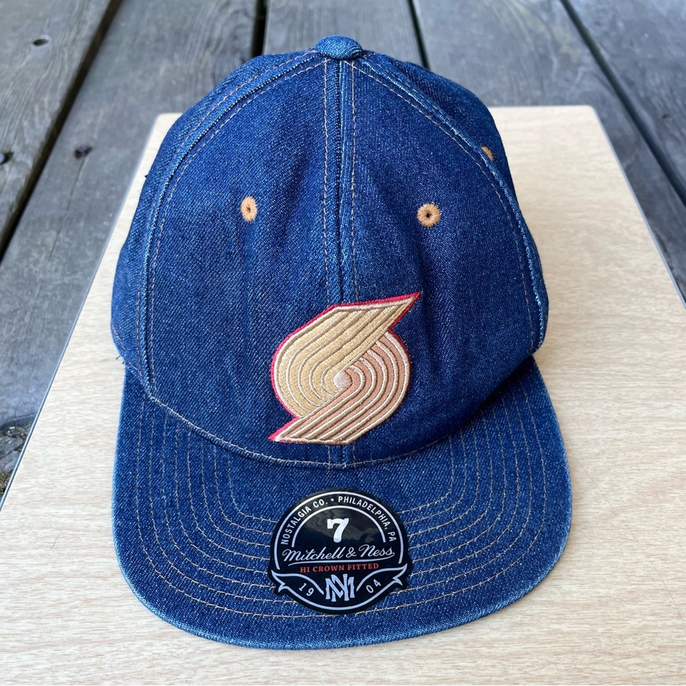 Mitchell & Ness Portland Trailblazers 2015 Hi Crown Denim Fitted Cap NWT Sz 7
